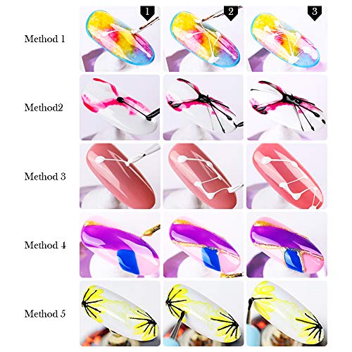 AZUREBEAUTY 6 Colors Spider Gel,Matrix Gel with Gel Paint Design Nail Art Wire Drawing Nail Gel for Line,Require LED UV Nail Dryer Lamp(White Black Red Gold Silver Champagne)