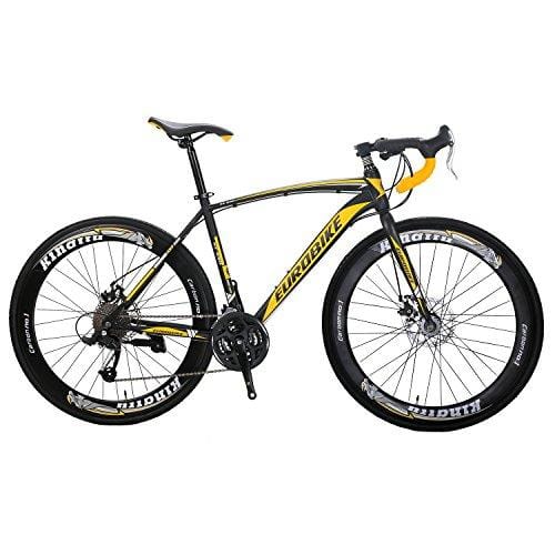 Eurobike Road Bike EURXC550 27 Speed 700C 49Cm Road Bike Frame Dual Disc Brake Bicycle Black-Yellow