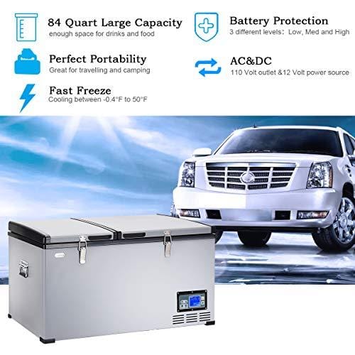 COSTWAY Car Travel Freezer, 84 Quart Portable 2-door Compressor Freezer -4°F to 50°F, Electric Powered Cooler Mini Fridge For Car and Home, Camping, Truck Party (84 Quart)
