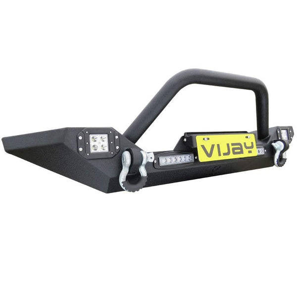 Hunter Front Bumper Compatible for 87-06 Jeep Wrangler TJ & YJ Rock Crawler Black Texture Bumper with Winch Plate & License Plate Bracket & 4X LED Lights & 2X D-Rings Off Road