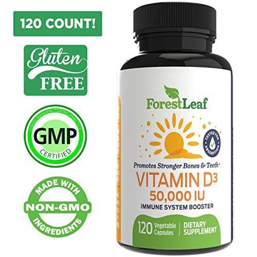 Vitamin D3 50,000 IU Weekly Supplement - 120 Vegetable Capsules - Helps Boost and Strengthen Bones, Teeth, Immune System and Muscle Function - by ForestLeaf