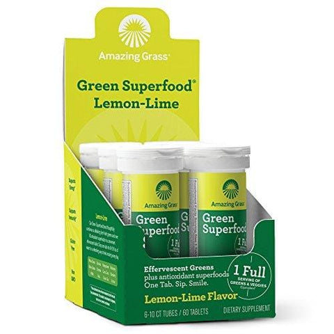 Amazing Grass, Green Superfood Drink Tablets, Flavor: Lemon Lime , with Alkalizing Greens and Antioxidant Blend, 10 Count, Pack of 6
