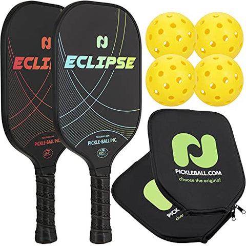 Champion Eclipse Graphite Pickleball Paddle 2 Paddle & Ball Set| Includes 2 Paddles + 4 Outdoor Pickleballs + 2 Paddle Covers | Polymer Honeycomb Core, Graphite Hybrid Composite Face