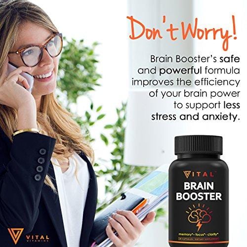 Brain Supplement Nootropics Booster - Enhance Focus, Boost Concentration, Improve Memory & Clarity For Men & Women, Ginkgo Biloba, DMAE, Mind Enhancement, IQ Neuro Energy, Vitamin B12, Bacopa Monnieri