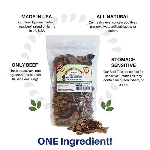 Green Butterfly Brands Beef Dog Treats - Made in USA Only - All Natural, Meaty Slow Roasted Beef Tips - Premium American Beef - Grass Fed, Farm Raised - Crunchy & Delicious Grain Free Training Treat
