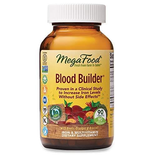MegaFood, Blood Builder, Daily Iron Supplement and Multivitamin, Supports Energy and Red Blood Cell Production Without Nausea or Constipation, Gluten-Free, Vegan, 90 tablets (90 servings) (FFP)