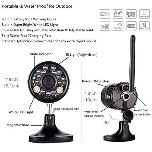 EsiCam Battery Backup Camera Wireless for Smart Phone Versatile Used for RV Travel Trailer Hitch Tow Truck Home Security Baby Monitor Creative All in One Camera with Flash and Battery-EH05