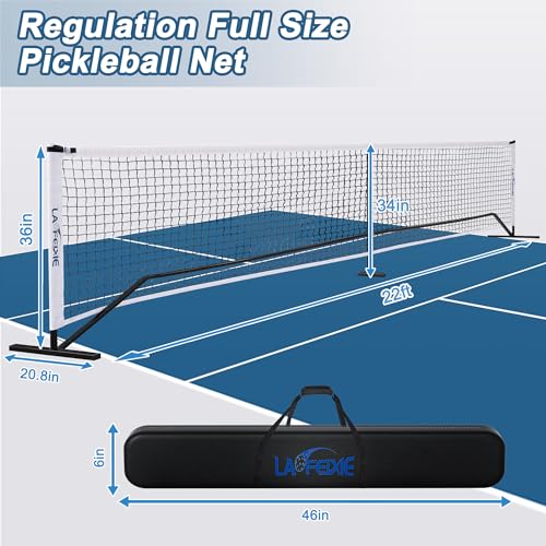 LAOFEIXIE Portable Pickleball Net, Heavy-Duty 22 FT Regulation Size Pickle Ball Net Portable Outdoor with Steady Metal Frame and Strong PE Net, Portable Pickleball Net for Driveway with Carrying Bag