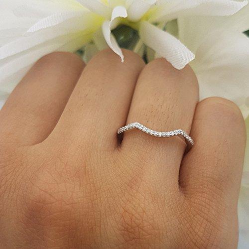 Dazzlingrock Collection 0.12 Carat (ctw) 10K Round Diamond Wedding Stackable Band Contour Guard Ring, White Gold, Size 7