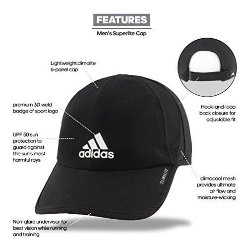 adidas Men's Superlite Relaxed Adjustable Performance Cap, Black/White, One Size [product _type] adidas - Ultra Pickleball - The Pickleball Paddle MegaStore