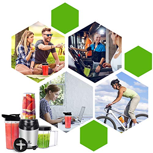 Blender 800W Smoothie Blender Mini High-Speed Personal Blender/Mixer Bullet Blender for Shakes and Smoothies Juices Nuts Coffee Bean Baby Food with 3pcs BPA-Free Portable Travel Blender Bottles in Silver