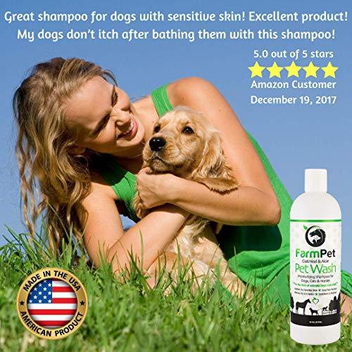 FarmPet Oatmeal Dog Shampoo with Aloe Vera - Best for Dogs, Cats, and Horses - Hypoallergenic - Soap-Free - Deodorizing Odor Eliminator - Anti-Itch Formula - Moisturizing - Conditioning -16oz