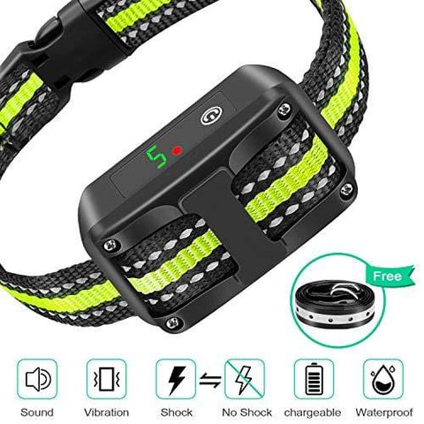 Dog Bark Collar, 5 Adjustable Sensitivity and Intensity Levels-Dual Anti-Barking Modes-Rechargeable/Rainproof/Reflective -No Barking Control Dog Shock Collar for Small Medium Large Dog (black & green)