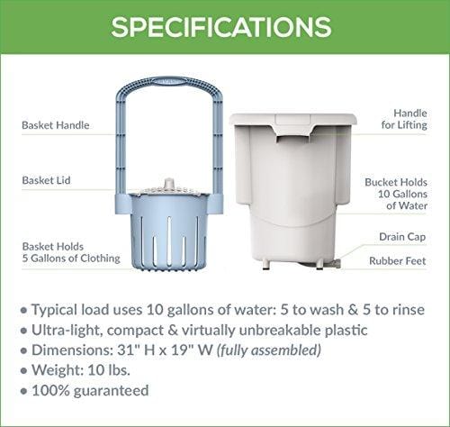 Lavario Portable Clothes Washer (Manual Non-Electric Portable Washing Machine for Camping, Apartments, RV's, Delicates)
