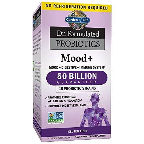 Garden of Life - Dr. Formulated Probiotics Mood+ - Acidophilus Probiotic Promotes Emotional Health, Relaxation, Digestive Balance - Gluten, Dairy, and Soy-Free - 60 Vegetarian Capsules