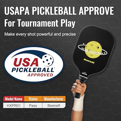 Fiberglass Surface Pickleball Paddles, USAPA Approved Pickleball Paddles Set of 2, Pickleball Set with Pickleball Rackets, 4 Pickleball Balls, Carry Bag, Pickleball Paddle Gifts Bearwill