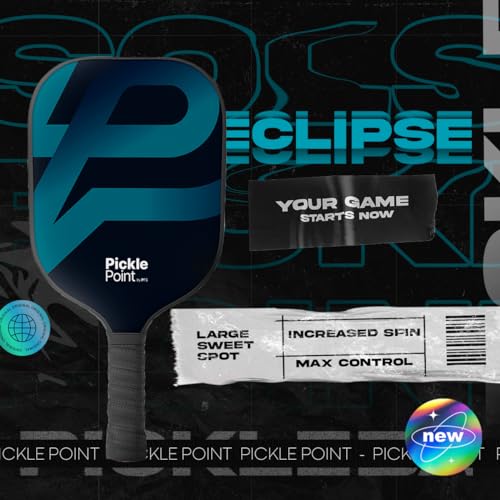 PICKLEPOINT Pickleball Paddle Eclipse | Fiberglass Surface | Paddle with 13mm Polypropylene Honeycomb Core | Large Sweet Spot | Spin and Control | Comfort Grip