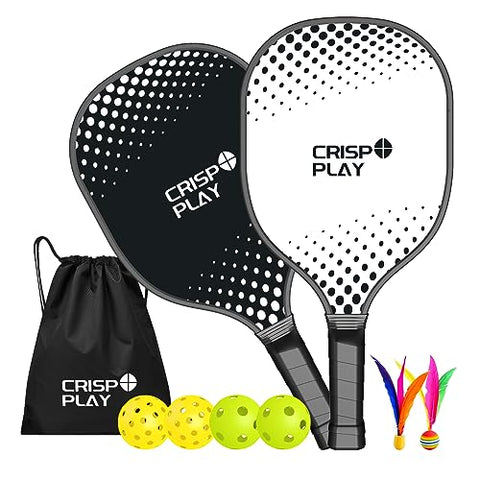 CrispPlay Pickleball Paddles Set of 2, Basic Deluxe Bundle Premium Wood Pickleball Paddles Set - Rackets + Pickleballs + Birdies + Carrying Bag, for Beginners, Recreational Players, USAPA Approved