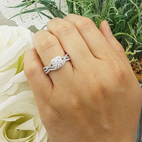 Dazzlingrock Collection 1.80 Carat (ctw) 10K Round Cubic Zirconia CZ Bridal Halo Engagement Ring Set, White Gold, Size 4