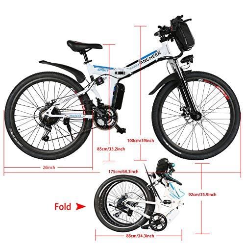 ANCHEER Folding Electric Mountain Bike with 26 Inch Wheel, Large Capacity Lithium-Ion Battery (36V 250W), Premium Full Suspension and Shimano Gear (Black) (White)