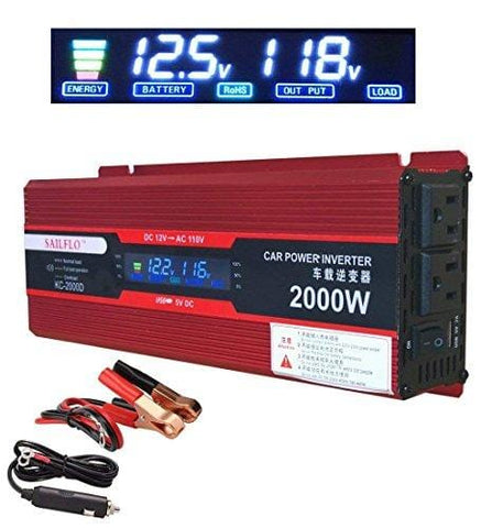 2000W (1000 watts continuous) Power Inverter for Home Car RV with 2 AC Outlets Power Converter 12V DC to 110V AC Inverter (Cigarette lighter adapter for device under 150W)