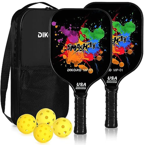 Dikoro Pickleball Paddles, USAPA Approved Fiberglass Pickleball Set with Pickleball Rackets, 4 Indoor Outdoor Pickleball Balls, Portable Pickleball Bag, Families Paddle Accessories for Men and Women
