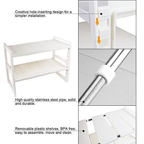 OBOR Expandable Under Sink Organizer - 2 Tier Multifunctional Storage Rack with Removable Shelves and Steel Pipes for Kitchen, Bathroom and Garden