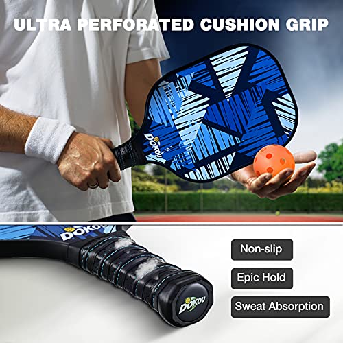 DOKOU Pickleball Paddles, Pickleball Paddle with Fiberglass Face and Polypropylene Honeycomb Core, Pickleball Paddle Set of 2 with 1 Bag and 4 Pickleballs