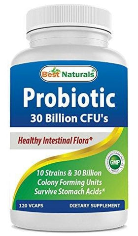 Best Naturals Probiotic 10 Strains & 30 Billion CFU Intestinal Flora, 120 Veggie Capsules - Shelf Stable probiotic