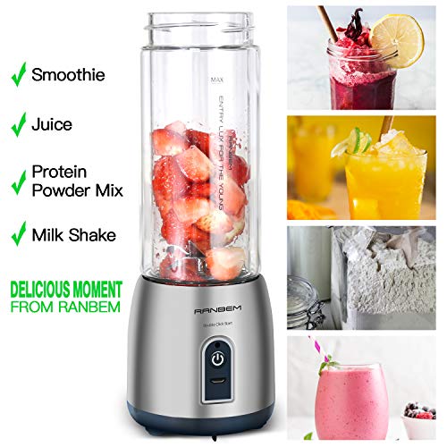 Mini Blender for Shakes and Smoothies，Portable Blender and Small Blender with USB Rechargeable Cordless for Travel, 5200MAH with 13oz Glass Blender Cup