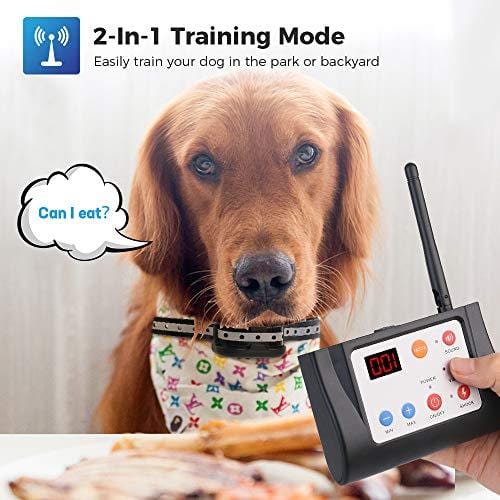 WIEZ Dog Fence Wireless & Training Collar Outdoor 2-in-1, Electirc Invisible Fence for Dogs with Remote Wireless, Adjustable Range Control, Waterproof Reflective Stripe Collar, Harmless for All Dogs