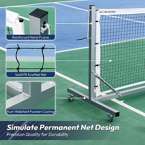 A11N Pro Pickleball Net with Wheels and Hand Winch, Tournament Regulation Size, Anti-Sag Design, Perfect for Outdoor Court & Indoor Gym Floor