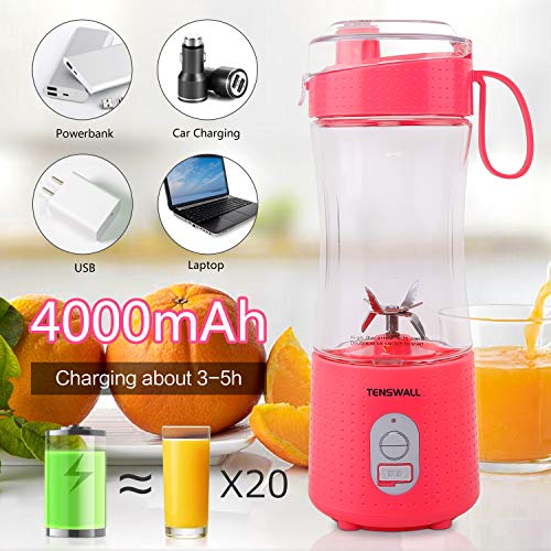 Portable Blender, Smoothie Blenders, Personal Size Blender USB Rechargeable Smoothies and Shakes Juicer Cup, 4000mAh Battery Strong Power Pink