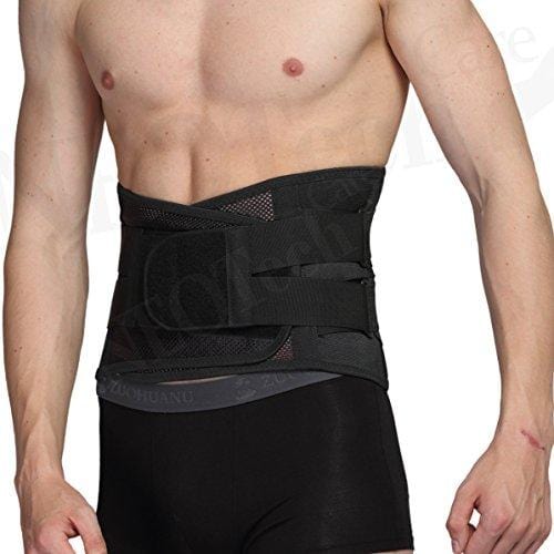 Adjustable Double Pull Lumbar Brace/Lower Back Belt, Pain Relief - Breathable & Lightweight Material - Wide Support - for Lifting, Work, Gym, Posture - Black - Size M