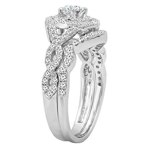 Dazzlingrock Collection 1.00 Carat (ctw) 14K White Diamond Swirl Bridal Halo Engagement Ring Set 1 CT, White Gold, Size 9