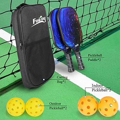 Pickleball Rackets Paddles, Fiberglass Surface Pickle Ball Rackets Set of 2, USAPA Approved, with 4 Balls,1 Pickleball Bag Racquet for Men and Women