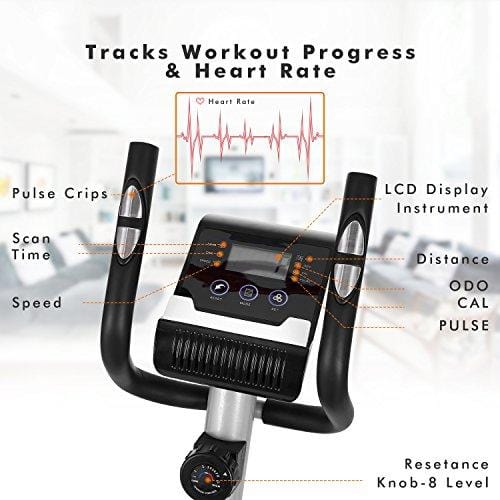 ANCHEER Elliptical Machine Trainer Magnetic Smooth Quiet Driven with LCD Monitor and Pulse Rate Grips (Black - Classic)