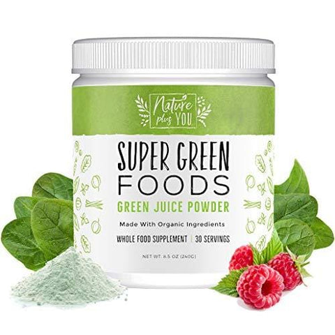 Superfood Greens Powder: Made with Organic Ingredients and 100% Natural Sweeteners, with Spirulina, Alfalfa, Spinach, Acai, Probiotics and Digestive Enzymes, 30 Servings by Nature Plus You