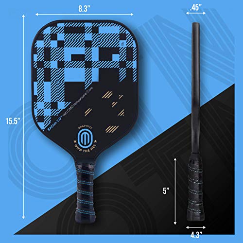 OWN THE NET Pickleball Paddles, USA-Based Brand, Premium Pickleball Paddle Set with Patented Carbon Fiber Graphite, Includes 2 Paddle Covers and 2 Outdoor Balls with Carry Bag (Sky Blue)