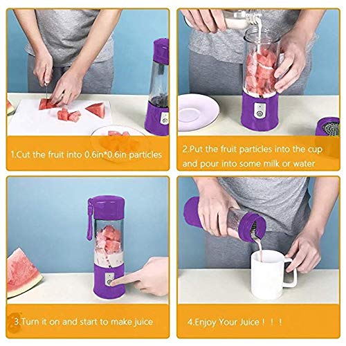 Portable Juicer Blender, USB Travel Juice Cup Baby Food Mixing Machince with Updated 6 Blades with Powerful Motor 4000mAh Rechargeable Battery,13Oz Bottle(purple)