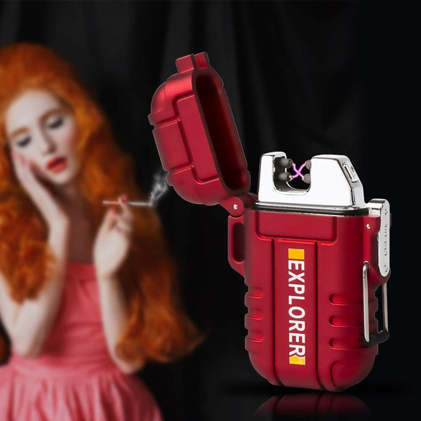 lcfun Waterproof Lighter Outdoor Windproof Lighter Dual Arc Electric Lighters Rechargeable-Flameless-Plasma Lighter for Camping,Hiking,Outdoor Adventure (Red)