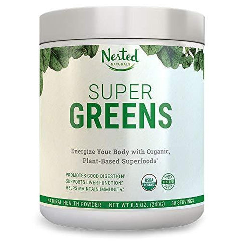SUPER GREENS | #1 Green Veggie Superfood Powder | 30 Servings | 20+ Whole Foods (Wheat Grass, Spirulina, Chlorella), Probiotics, Fiber & Enzymes | 100% USDA Organic Non-GMO Vegan Supplement (Original)