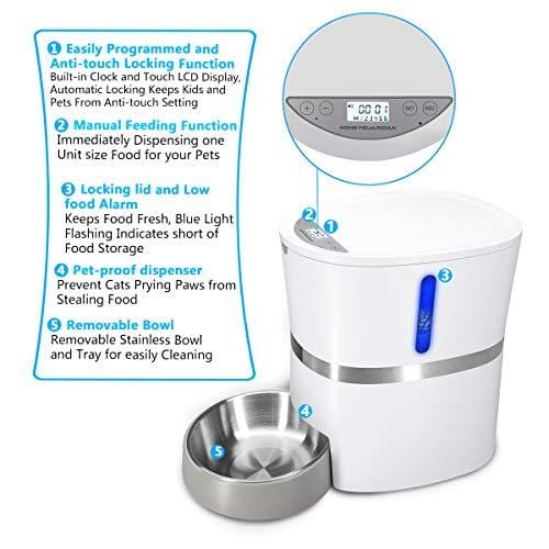 HoneyGuaridan A36 Automatic Pet Feeder, Dog, Cat, Rabbit & Small Animals Food Dispenser with Stainless Steel Pet Food Bowl, Portion Control and Voice Recording - Batteries and Power Adapter Support