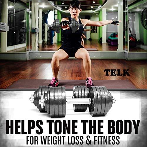 TELK Adjustable Dumbbells (105 LBS Pair) with Gloss Finish and Secure Collars, 65 with Connector, 105 to 200 lbs