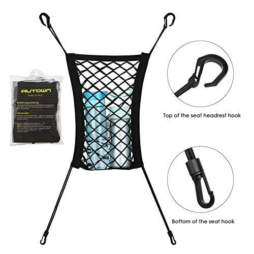 AUTOWN Car Dog Barrier, Auto Seat Net Organizer, Universal Stretchy Car Seat Storage Mesh & Mesh Cargo Net Hook Pouch Holder, Disturbing Stopper from Children and Pets as Car Backseat Barrier Net