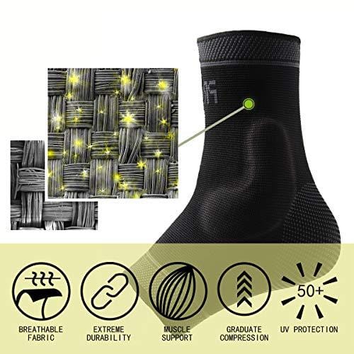 Protle Foot Socks Ankle Brace Compression Support Sleeve with Silicone Gel - Boosts Recovery from Joint Pain, Sprain, Plantar Fasciitis, Heel Spur, Achilles tendonitis (Large, Pair-Black)