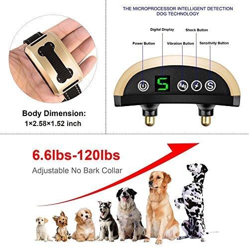 Aeetone Bark Collar Upgrade 7 Sensitivity Rechargeable Humane Dog No Bark Collar with Vibration and No Harm Shock for Small Medium Large Dog (Gold)
