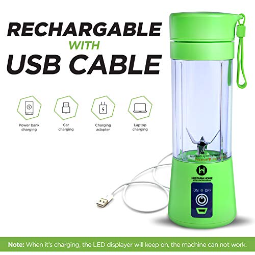 NestariaHome Portable blender for shakes and smoothies - USB rechargeable blender / instant blender with Six sharp 3D Blades, Food Grade PP & BPA Free Material - Personal portable blender bottle, Blender on the go, 380ml 12.8(oz)