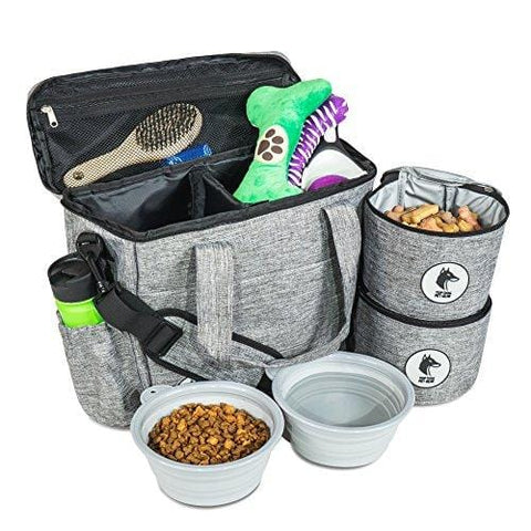 Top Dog Travel Bag - Airline Approved Travel Set for Dogs Stores All Your Dog Accessories - Includes Travel Bag, 2X Food Storage Containers and 2X Collapsible Dog Bowls.