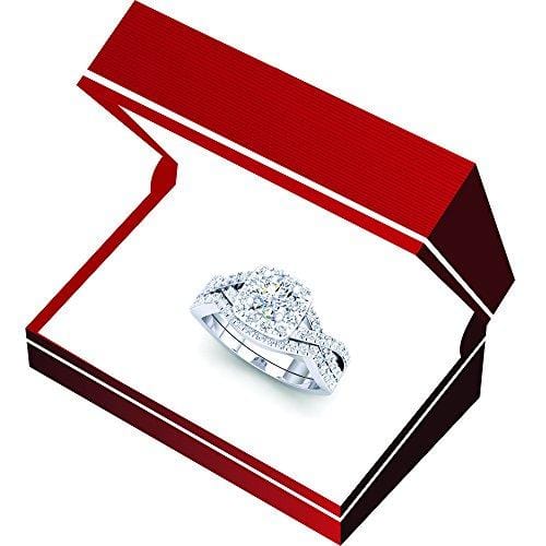 Dazzlingrock Collection 1.80 Carat (ctw) 10K Round Cubic Zirconia CZ Bridal Halo Engagement Ring Set, White Gold, Size 4